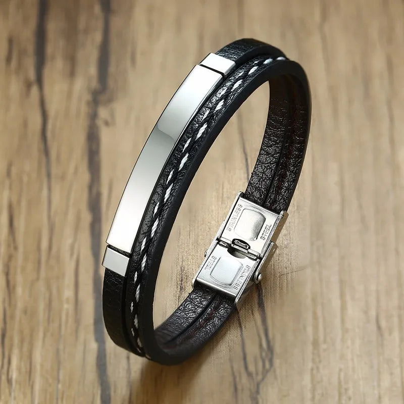 Lederarmband mit Edelstahlplatte