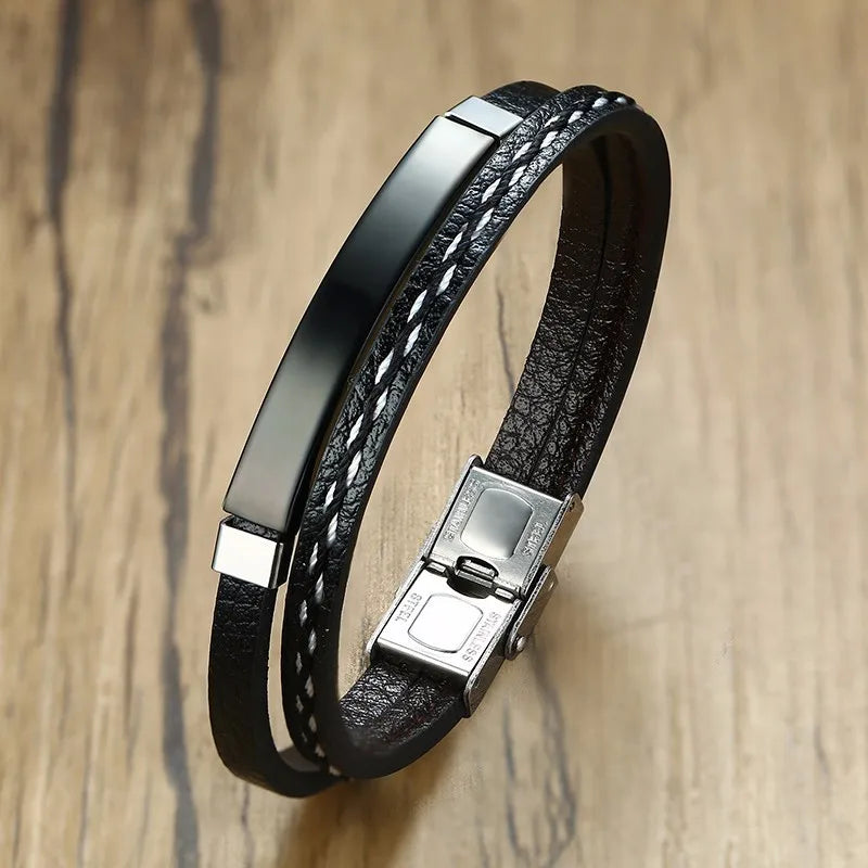 Lederarmband mit Edelstahlplatte