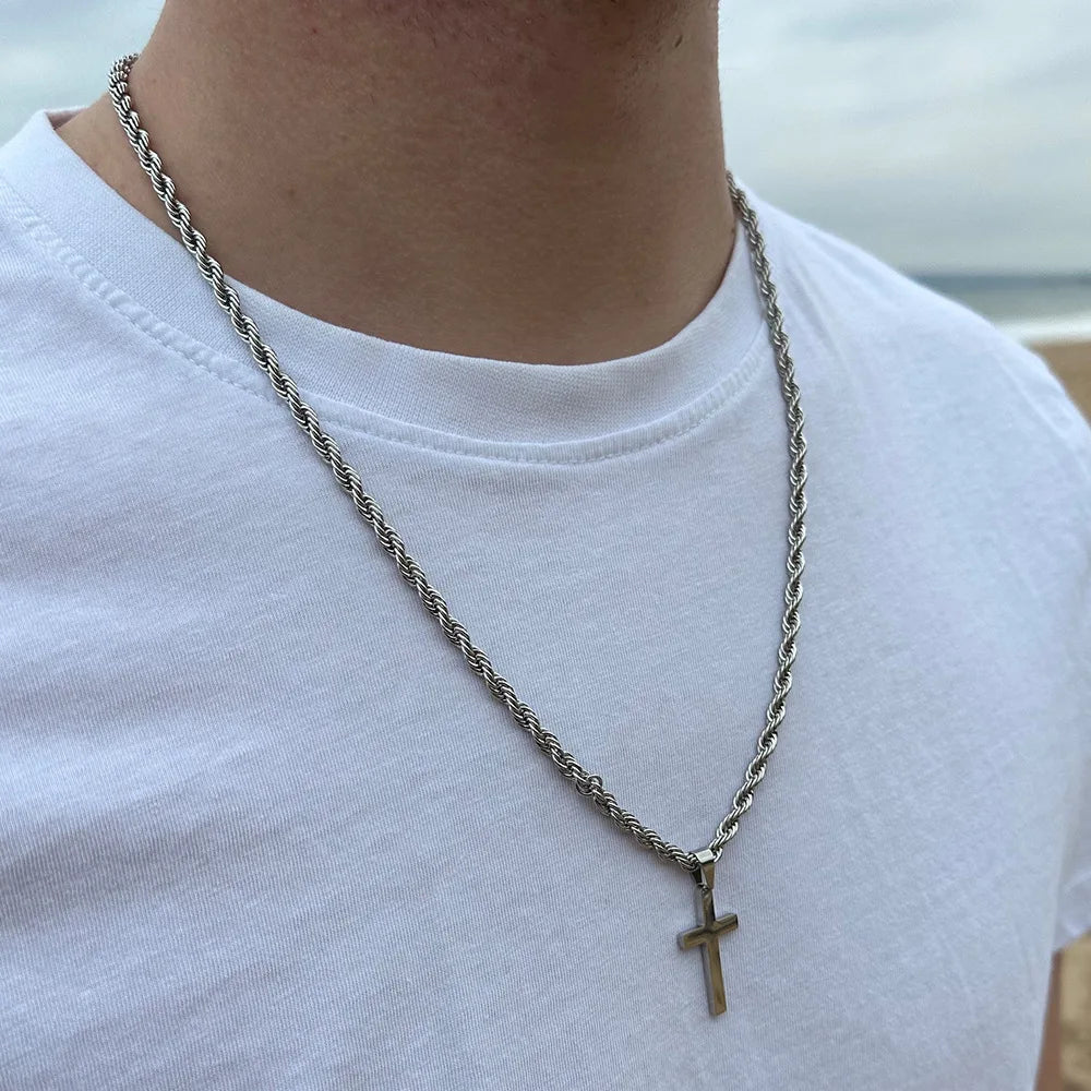 Twist Rope Kette mit Kreuz Anhänger